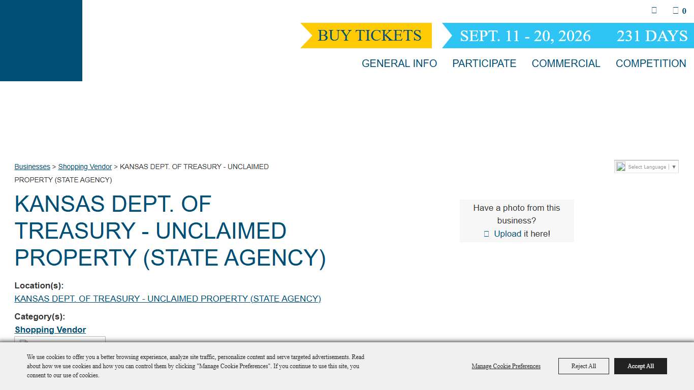 KANSAS DEPT. OF TREASURY - UNCLAIMED PROPERTY (STATE AGENCY)